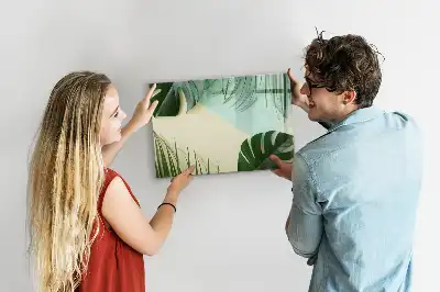 Pizarra de cristal borrable con imanes diseño de hojas de monstera