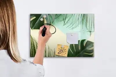 Pizarra de cristal borrable con imanes diseño de hojas de monstera