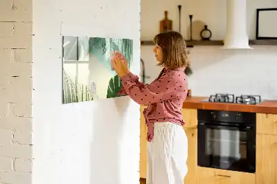 Pizarra de cristal borrable con imanes diseño de hojas de monstera