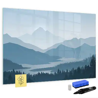 Pizarra borrable de cristal con imanes diseño de paisaje de montaña