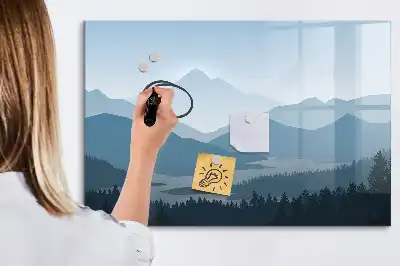 Pizarra borrable de cristal con imanes diseño de paisaje de montaña