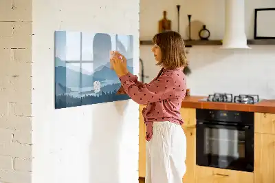 Pizarra borrable de cristal con imanes diseño de paisaje de montaña