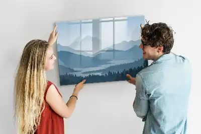 Pizarra borrable de cristal con imanes diseño de paisaje de montaña
