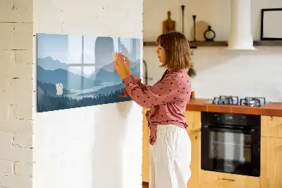 Pizarra borrable de cristal con imanes diseño de paisaje de montaña