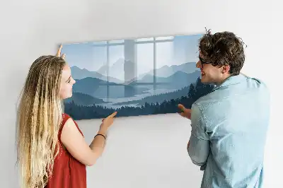 Pizarra borrable de cristal con imanes diseño de paisaje de montaña