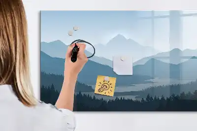 Pizarra borrable de cristal con imanes diseño de paisaje de montaña