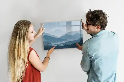 Pizarra borrable de cristal con imanes diseño de paisaje de montaña