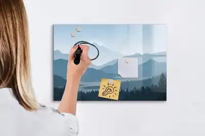 Pizarra borrable de cristal con imanes diseño de paisaje de montaña