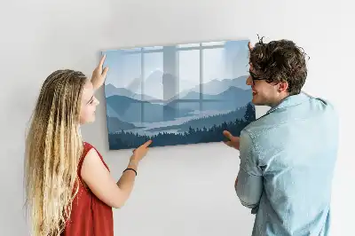 Pizarra borrable de cristal con imanes diseño de paisaje de montaña