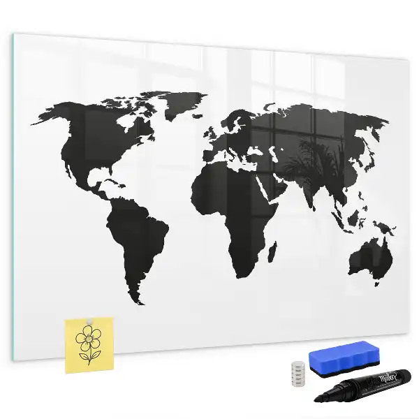 Pizarra magnética de pared con rotulador mapa del mundo en color negro