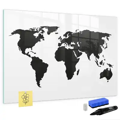 Pizarra magnética de pared con rotulador mapa del mundo en color negro