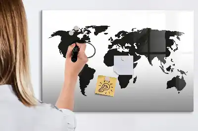 Pizarra magnética de pared con rotulador mapa del mundo en color negro
