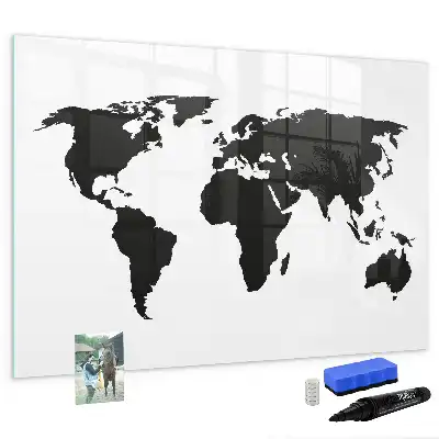 Pizarra magnética de pared con rotulador mapa del mundo en color negro