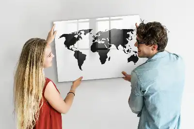 Pizarra magnética de pared con rotulador mapa del mundo en color negro