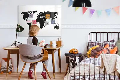 Pizarra magnética de pared con rotulador mapa del mundo en color negro