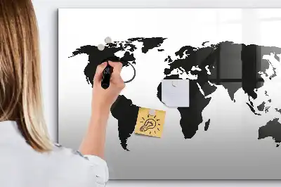Pizarra magnética de pared con rotulador mapa del mundo en color negro