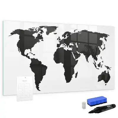 Pizarra magnética de pared con rotulador mapa del mundo en color negro