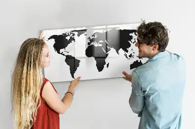 Pizarra magnética de pared con rotulador mapa del mundo en color negro