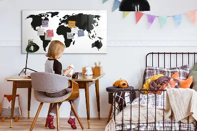 Pizarra magnética de pared con rotulador mapa del mundo en color negro