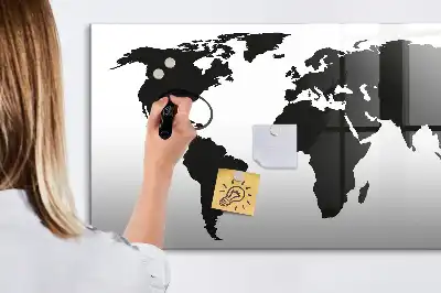 Pizarra magnética de pared con rotulador mapa del mundo en color negro