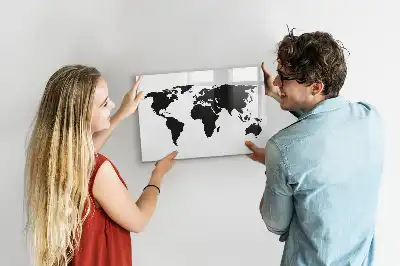 Pizarra magnética de pared con rotulador mapa del mundo en color negro