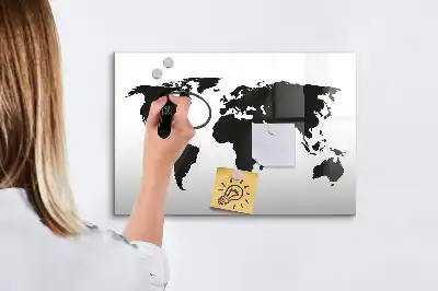 Pizarra magnética de pared con rotulador mapa del mundo en color negro