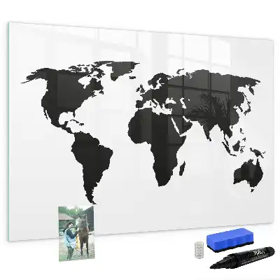 Pizarra magnética de pared con rotulador mapa del mundo en color negro