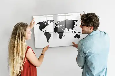 Pizarra magnética de pared con rotulador mapa del mundo en color negro