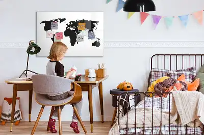 Pizarra magnética de pared con rotulador mapa del mundo en color negro