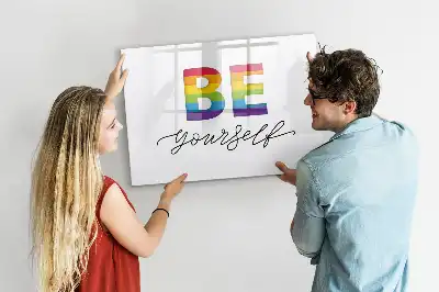 Pizarra borrable de cristal con imanes con diseño de texto Sé tú mismo