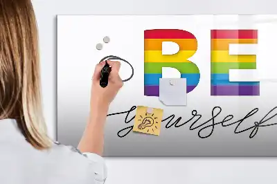 Pizarra borrable de cristal con imanes con diseño de texto Sé tú mismo