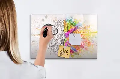 Pizarra borrable de cristal con imanes diseño de abstracción del cerebro