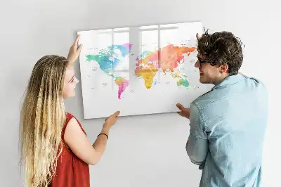Pizarra de cristal magnética diseño de mapa del mundo en acuarela