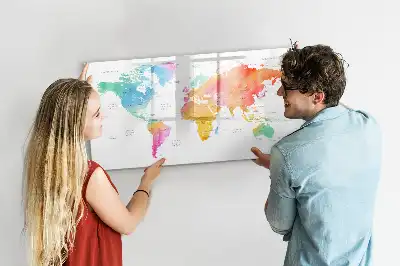 Pizarra de cristal magnética diseño de mapa del mundo en acuarela
