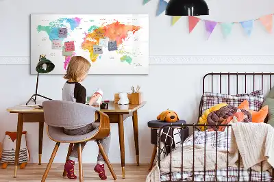 Pizarra de cristal magnética diseño de mapa del mundo en acuarela