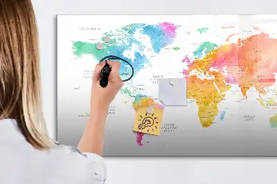 Pizarra de cristal magnética diseño de mapa del mundo en acuarela