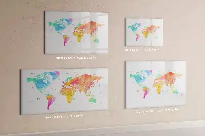 Pizarra de cristal magnética diseño de mapa del mundo en acuarela