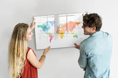 Pizarra de cristal magnética diseño de mapa del mundo en acuarela
