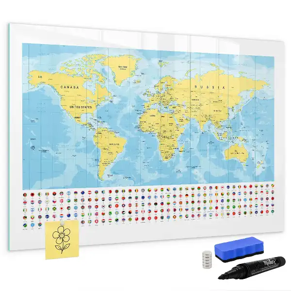 Mapa del mundo pizarra magnética de pared con rotulador