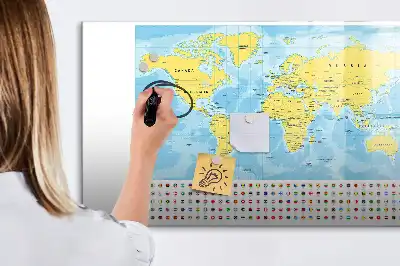 Mapa del mundo pizarra magnética de pared con rotulador