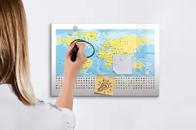 Mapa del mundo pizarra magnética de pared con rotulador