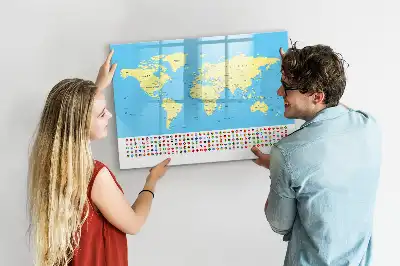 Pizarra de cristal magnética diseño de mapa del mundo clásico borrable