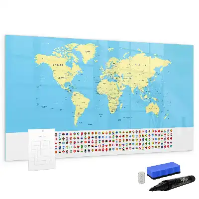 Pizarra de cristal magnética diseño de mapa del mundo clásico borrable
