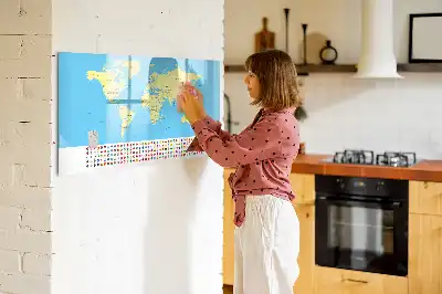 Pizarra de cristal magnética diseño de mapa del mundo clásico borrable