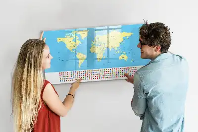 Pizarra de cristal magnética diseño de mapa del mundo clásico borrable
