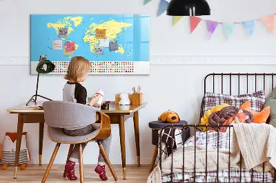 Pizarra de cristal magnética diseño de mapa del mundo clásico borrable