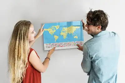 Pizarra de cristal magnética diseño de mapa del mundo clásico borrable