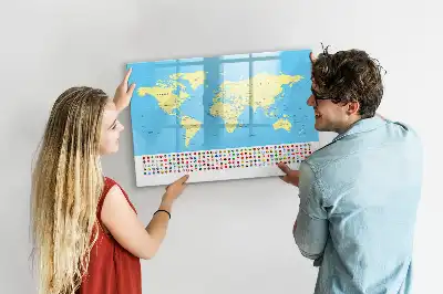 Pizarra de cristal magnética diseño de mapa del mundo clásico borrable