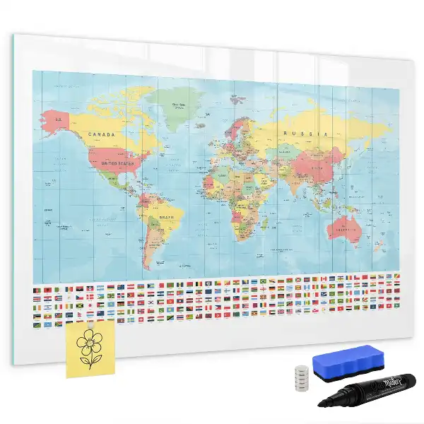 Mapa geográfico del mundo pizarra magnética de pared con rotulador
