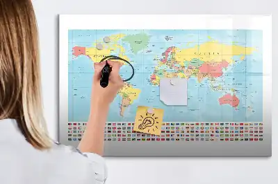 Mapa geográfico del mundo pizarra magnética de pared con rotulador